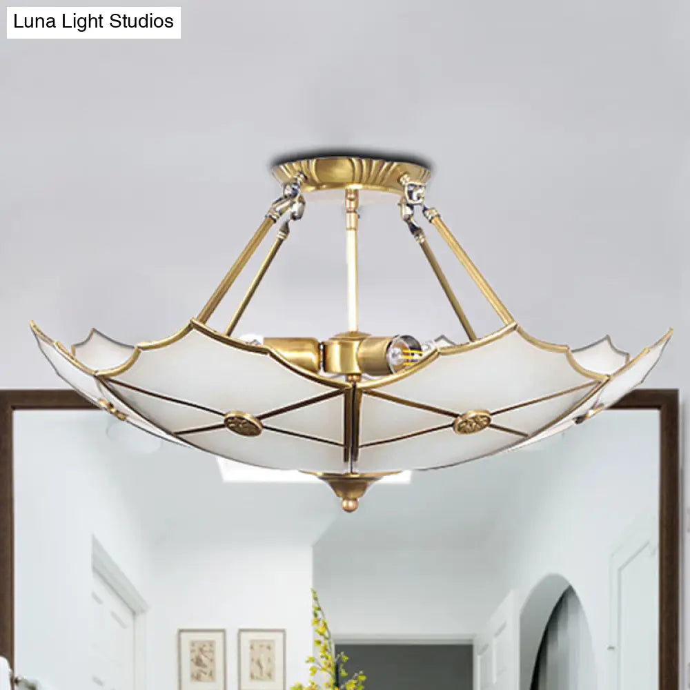 Traditional Brass Metal Flush Mount Ceiling Light With 3 Bulbs For Hallway