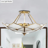 Traditional Brass Metal Flush Mount Ceiling Light With 3 Bulbs For Hallway