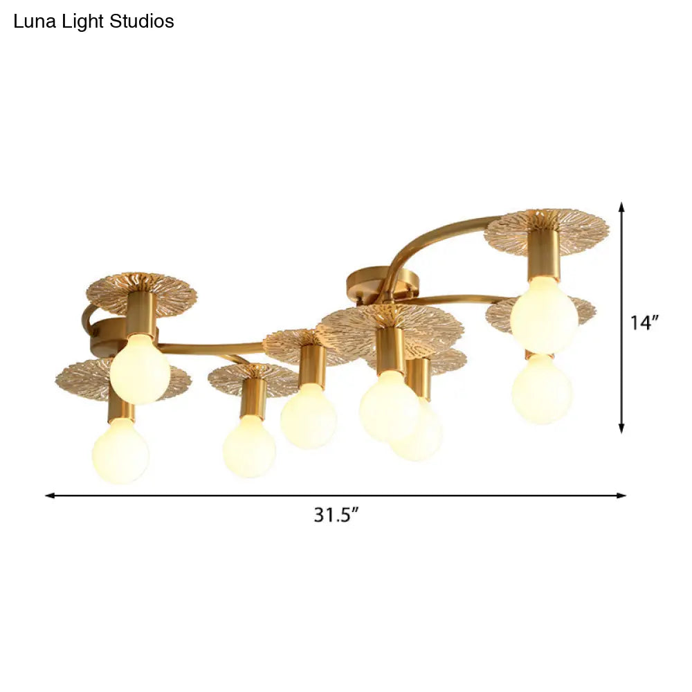Traditional Brass Metal Semi Flush Ceiling Mount With 6/8 Lights For Living Room