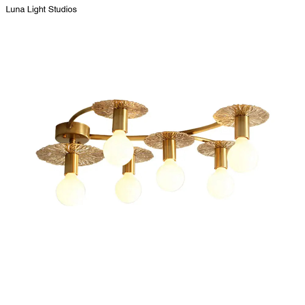 Traditional Brass Metal Semi Flush Ceiling Mount With 6/8 Lights For Living Room