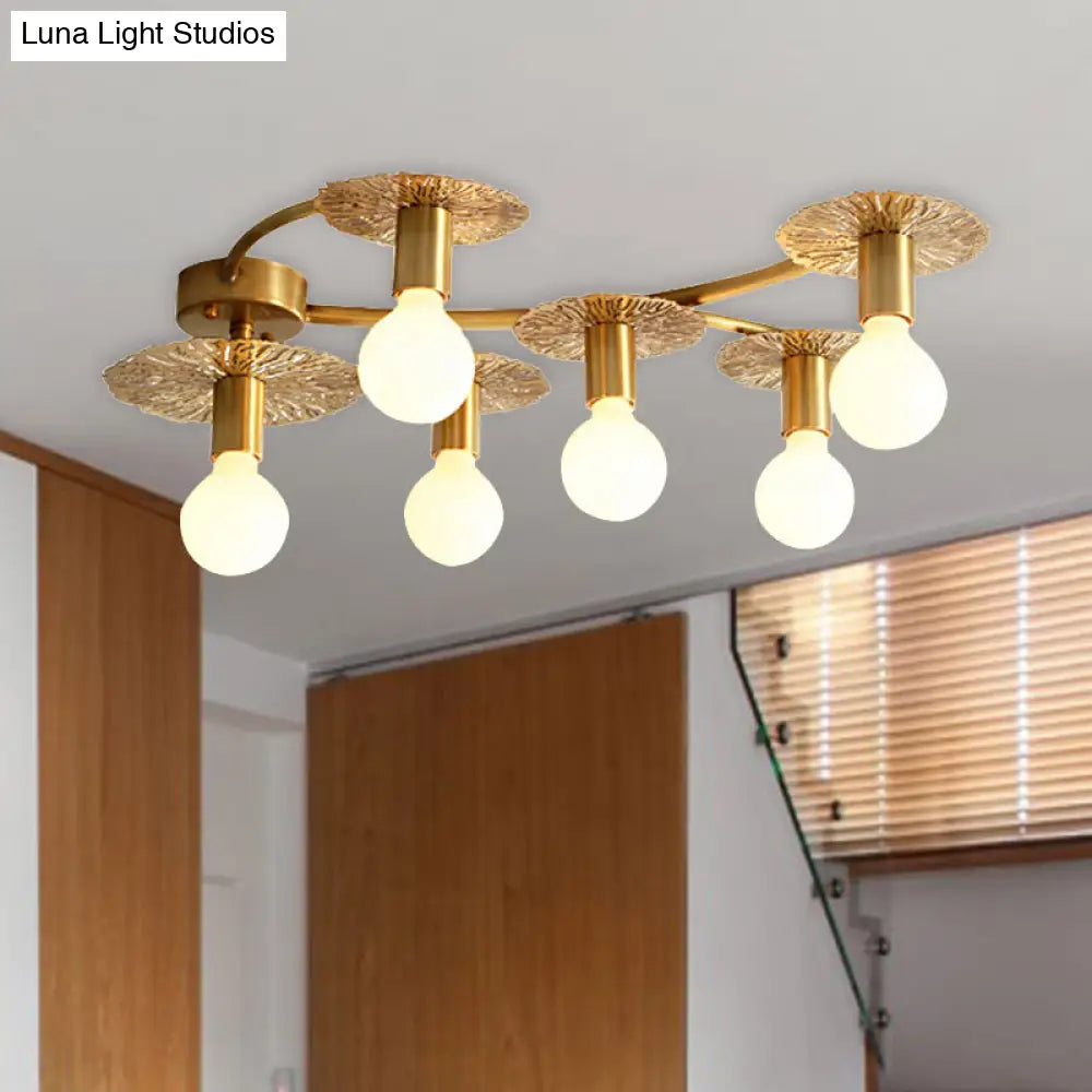 Traditional Brass Metal Semi Flush Ceiling Mount With 6/8 Lights For Living Room