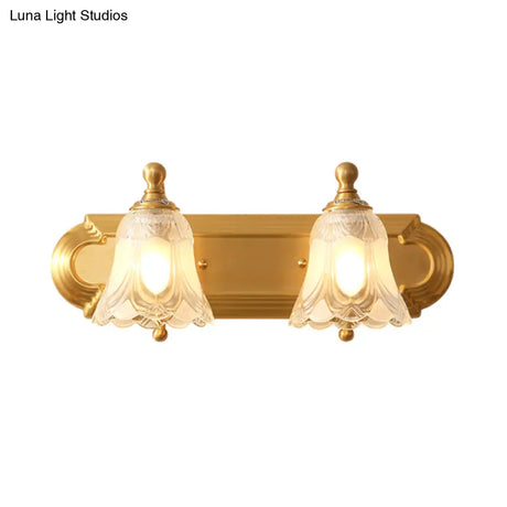 Traditional Brass Metal Vanity Wall Light - 2/3-Light Flower Design Bathroom Mounted Lighting