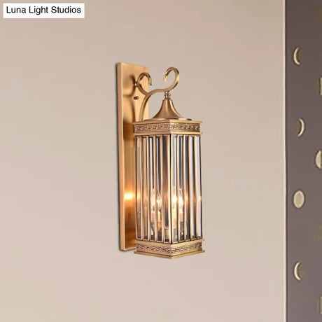 Traditional Brass Metal Wall Sconce Light Fixture For Foyer - 1/3 Head Rectangle Design 18/24.5H