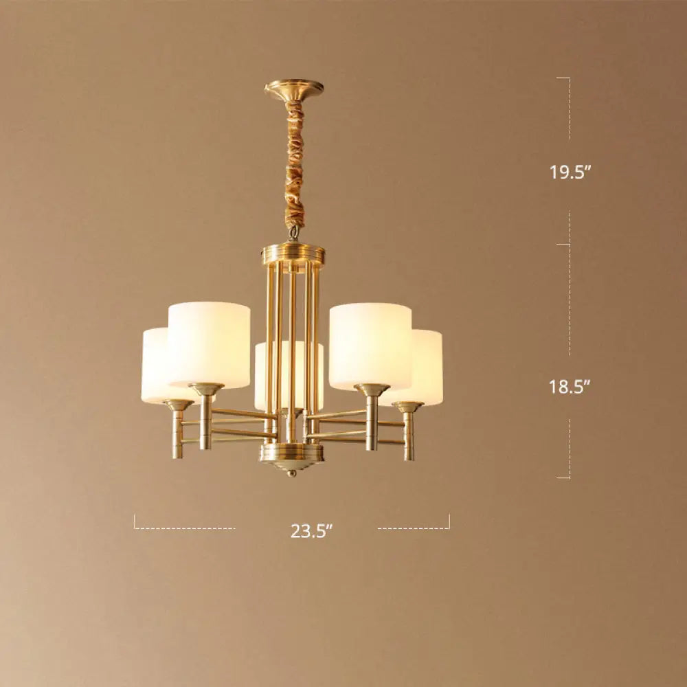 Traditional Brass Pendant Light With White Glass Shade - Elegant Living Room Chandelier 5 /