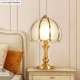 Traditional Brass Table Lamp With Scalloped Dome White Glass Shade