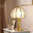 Traditional Brass Table Lamp With Scalloped Dome White Glass Shade