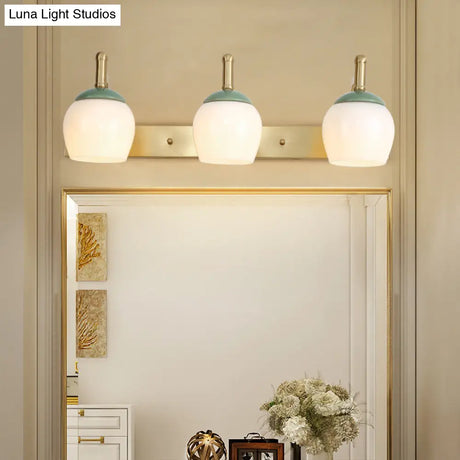 Traditional Brass Vanity Lamp With Frosted Glass Sconce Lights For Bathroom