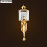 Traditional Brass Wall Light Fixture With Transparent Glass - Polygon Hallway Mount Lighting