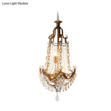 Traditional Brass Wall Mount Sconce With 3 Lights Metal And Crystal Detailing