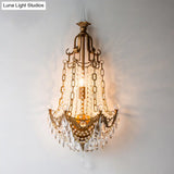 Traditional Brass Wall Mount Sconce With 3 Lights Metal And Crystal Detailing
