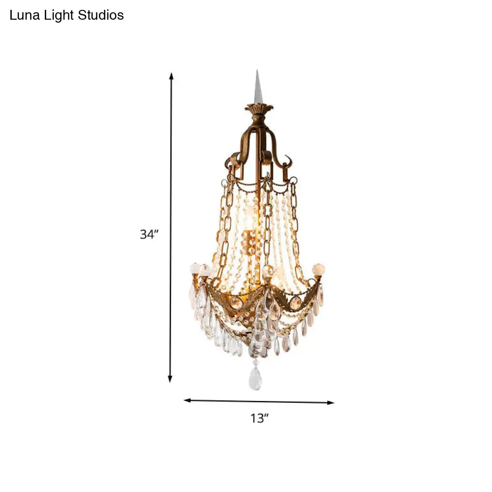 Traditional Brass Wall Mount Sconce With 3 Lights Metal And Crystal Detailing