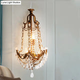 Traditional Brass Wall Mount Sconce With 3 Lights Metal And Crystal Detailing