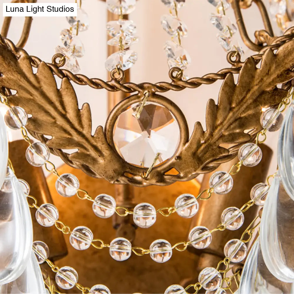 Traditional Brass Wall Mount Sconce With 3 Lights Metal And Crystal Detailing
