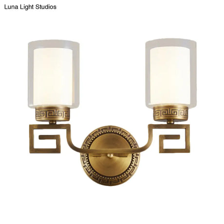 Traditional Brass Wall Sconce Light With Clear And White Dual Cylinder Glass Bulbs