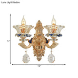 Traditional Brass Wall Sconce Light With Crystal Flower Shade - Perfect For Living Room