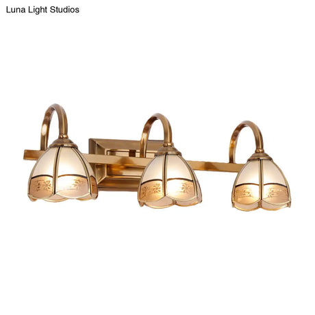 Traditional Brass Wall Sconce With Frosted Glass Dome Shade - 2/3 Bulb Vanity Light Fixture