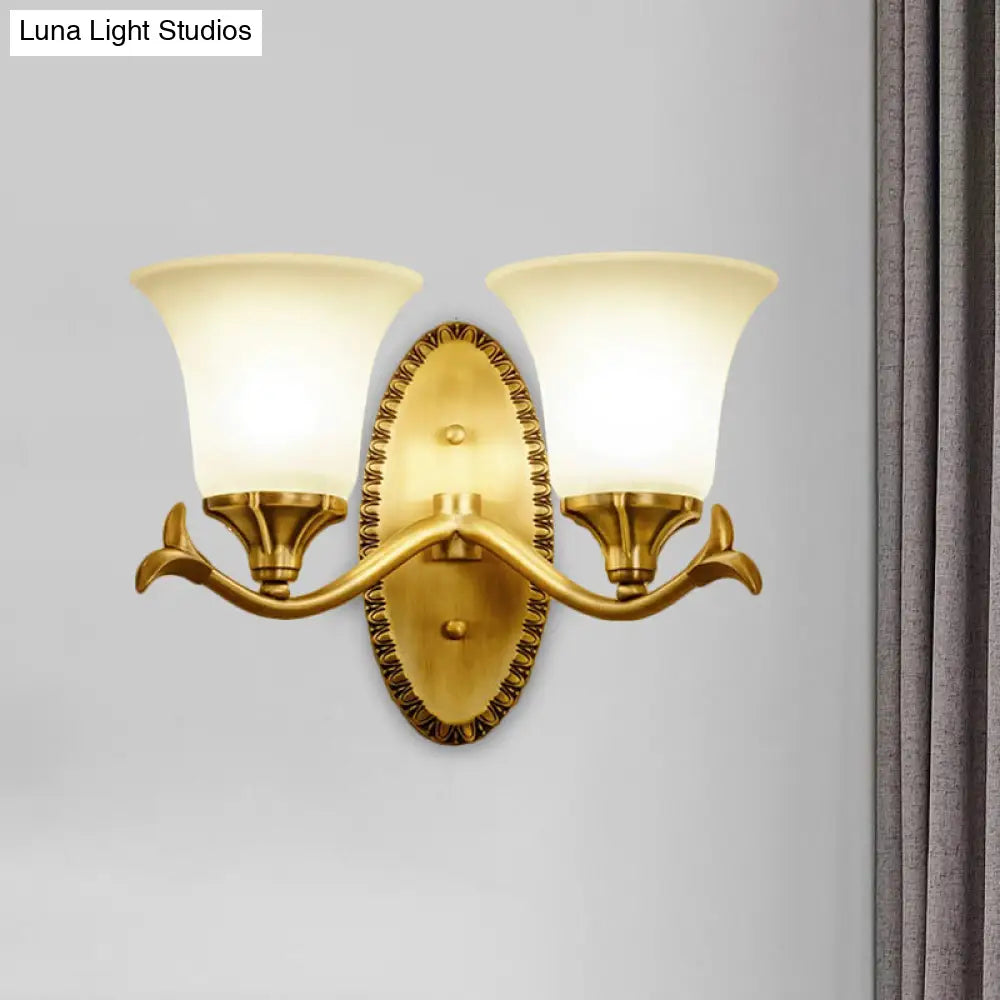 Traditional Brass Wall Sconce With Milky Glass Shade For Living Room