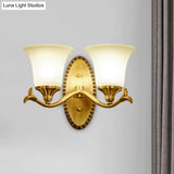 Traditional Brass Wall Sconce With Milky Glass Shade For Living Room