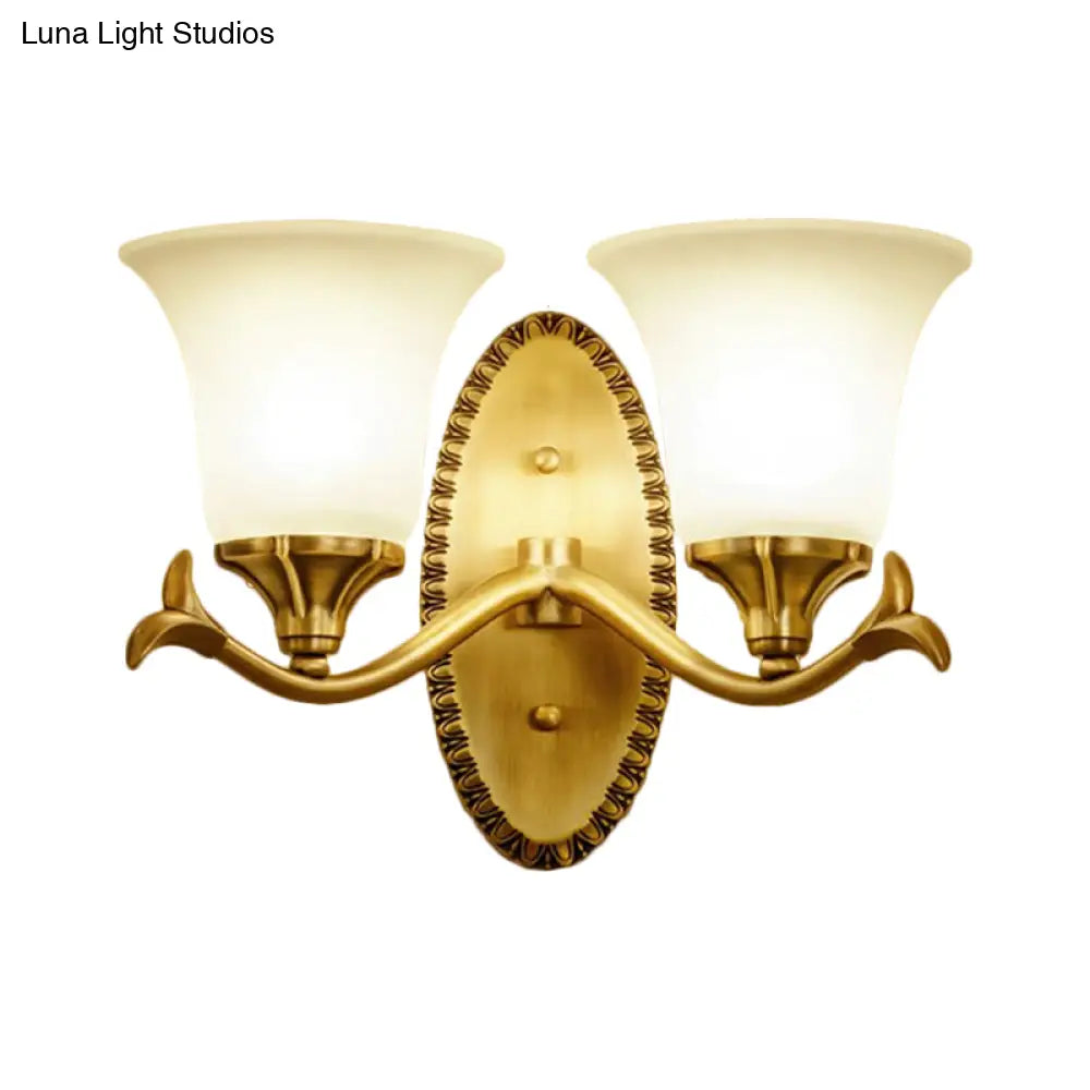 Traditional Brass Wall Sconce With Milky Glass Shade For Living Room