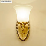 Traditional Brass Wall Sconce With Milky Glass Shade For Living Room