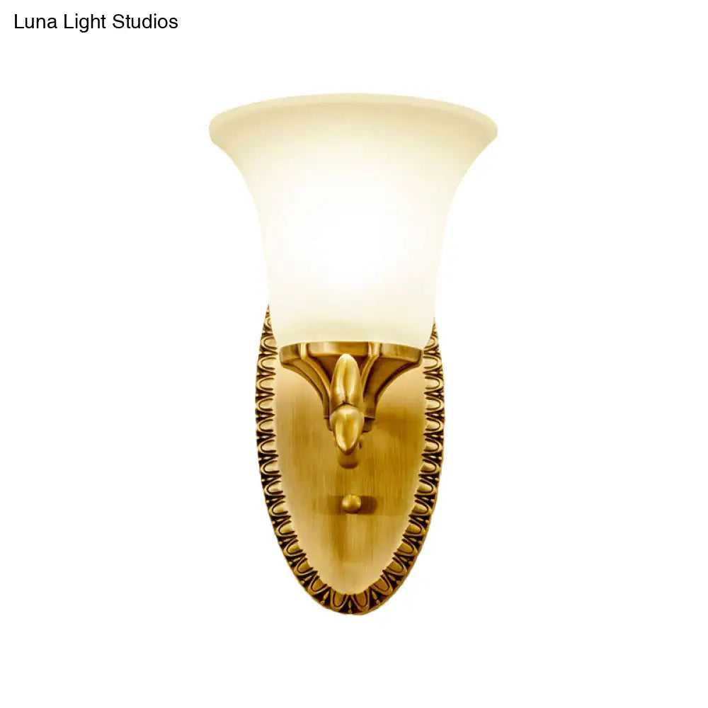 Traditional Brass Wall Sconce With Milky Glass Shade For Living Room