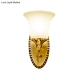 Traditional Brass Wall Sconce With Milky Glass Shade For Living Room