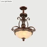 Traditional Bronze Pendant With Ribbed Glass Bowl Shade - 3-Light Down Lighting For Dining Room