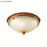 Traditional Brown Bowl Shaped Bedroom Ceiling Light Fixture - 3 Lights Frosted Glass