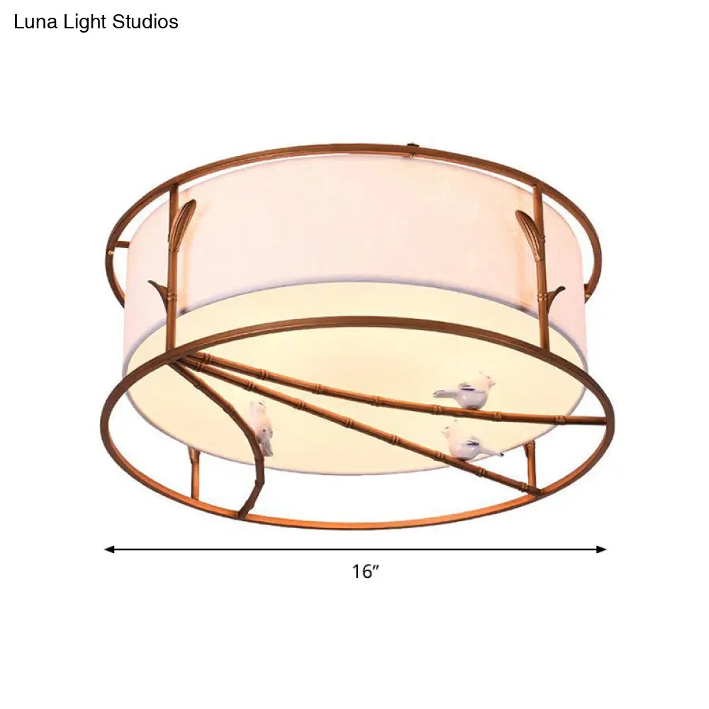 Traditional Brown Drum Ceiling Flush Lighting - Fabric Shade Multiple Sizes Heads Bedroom Mount