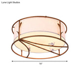 Traditional Brown Drum Ceiling Flush Lighting - Fabric Shade Multiple Sizes Heads Bedroom Mount