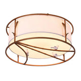 Traditional Brown Drum Ceiling Flush Lighting - Fabric Shade Multiple Sizes Heads Bedroom Mount Lamp