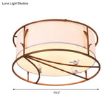 Traditional Brown Drum Ceiling Flush Lighting - Fabric Shade Multiple Sizes Heads Bedroom Mount