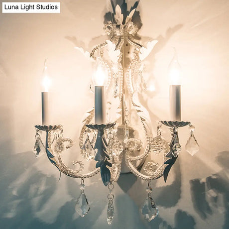 Traditional Candlestick Wall Mount Light With Crystal Draping - White