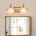 Traditional Carved Glass Brass Wall Sconce Lamp With 2 Vanity Lights For Bathroom