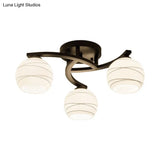 Traditional Ceiling Mount Light: Black Semi Flush With White Glass - Ideal For Corridor (3/5/8