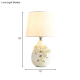 Traditional Ceramic White Table Lamp With Magnolia Embellished Vase Single Night Light Shade 18/19.5