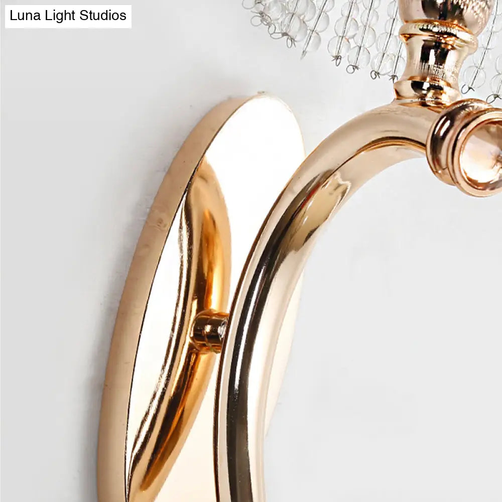 Traditional Clear Crystal Bedroom Wall Sconce Light - Gold Lamp With Curvy Metal Arm