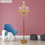 Traditional Clear Crystal Candlestick Floor Lamp With White Shade - Gold Standing Light