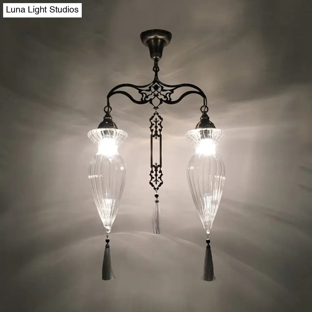 Traditional Clear Glass Ceiling Lamp: Globe/Gourd Design 2 Heads Living Room Lighting