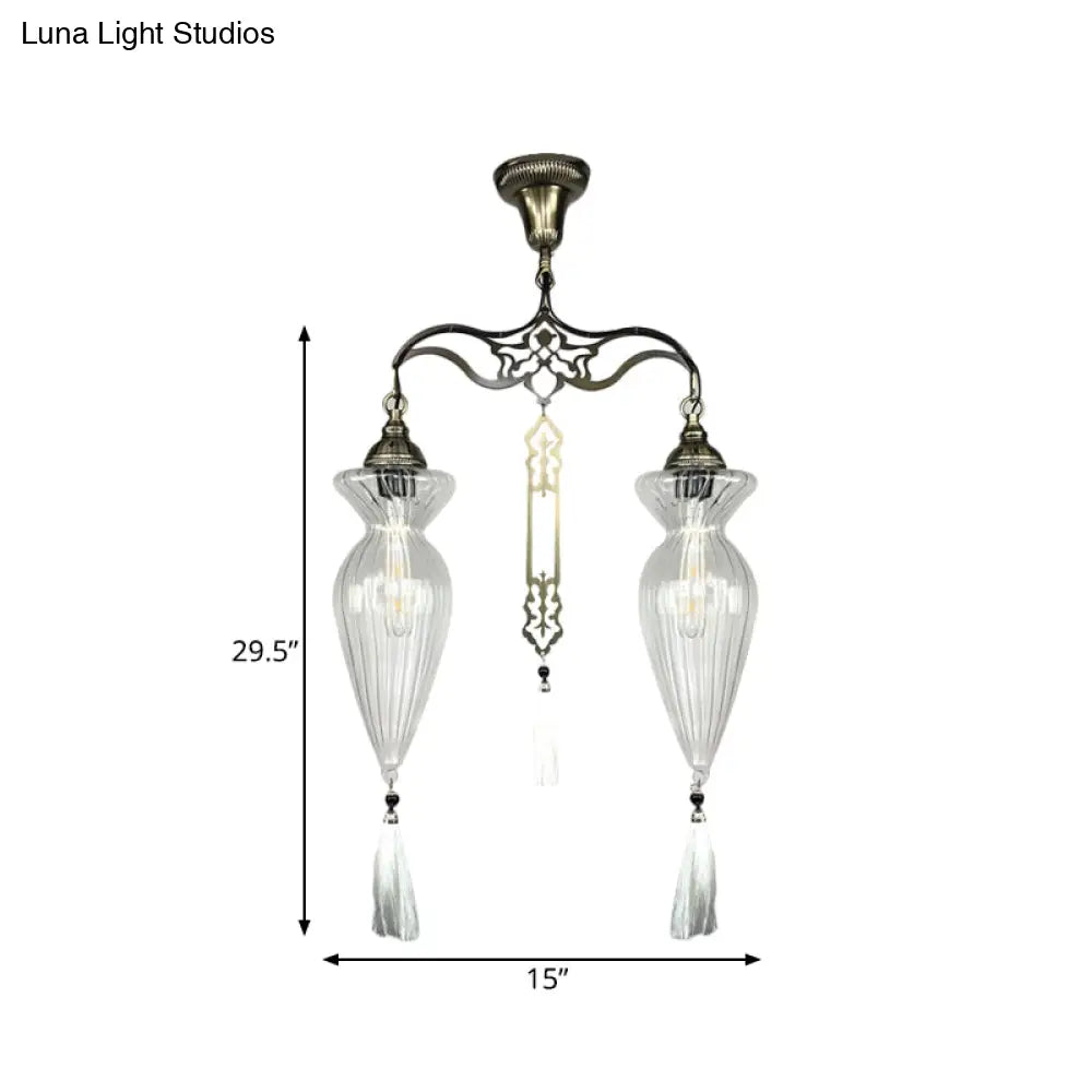 Traditional Clear Glass Ceiling Lamp: Globe/Gourd Design 2 Heads Living Room Lighting