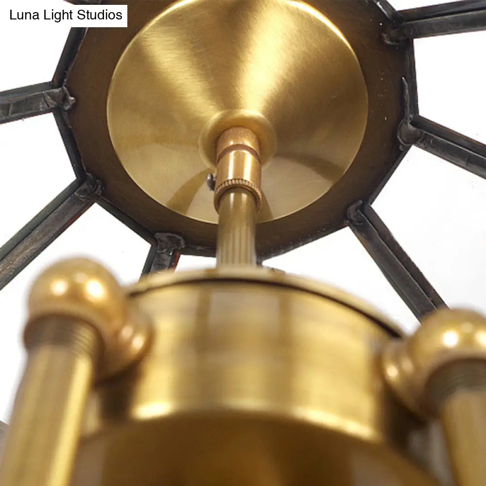 Traditional Clear Glass Cone Pendant Chandelier - 6 Bulbs Brass Ceiling Light