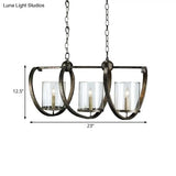 Traditional Clear Glass Hanging Light - Antique Brass/Aged Silver Cylinder Island Lighting Fixture