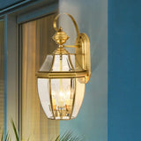 Traditional Clear Glass Outdoor Wall Mounted Brass Lantern Sconce / Tower