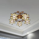 Traditional Clear Tiffany Glass Flush Mount Ceiling Light - 8/5 Lights Starry Design In White For