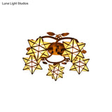 Traditional Clear Tiffany Glass Flush Mount Ceiling Light - 8/5 Lights Starry Design In White For