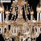 Traditional Cognac Glass Crystal Chandelier - Elegant Bedroom Suspension Lamp