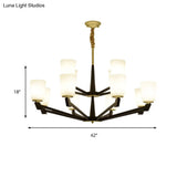 Traditional Cone Frosted Glass Chandelier In Black - Pendant Lighting For Living Room: 6/8/12 Lights