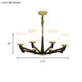 Traditional Cone Frosted Glass Chandelier In Black - Pendant Lighting For Living Room: 6/8/12 Lights