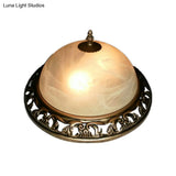 Traditional Crackle Glass Semi - Orb Flush Mount Brass Ceiling Light Fixture For Dining Room