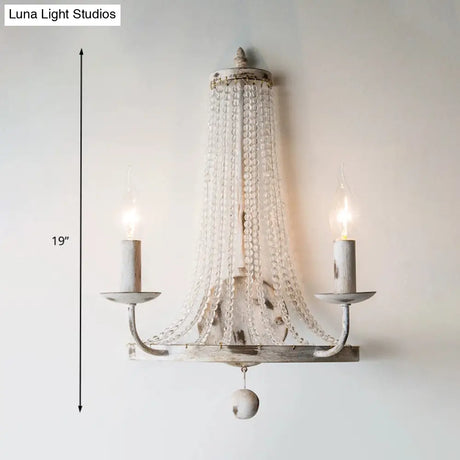 Traditional Crystal Bead Wall Lamp With 2/3 Bulbs - Nickel Candlestick Design